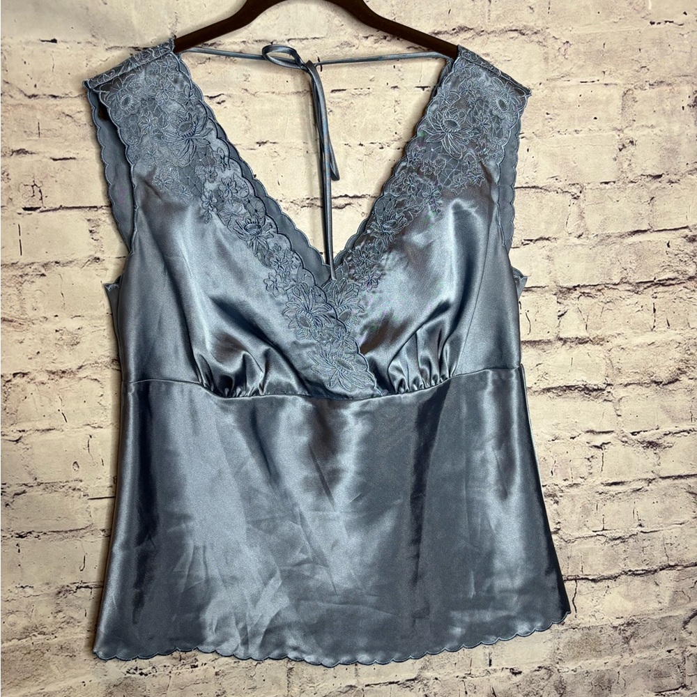 Lane Bryant Gray Satin Lace Tank Top